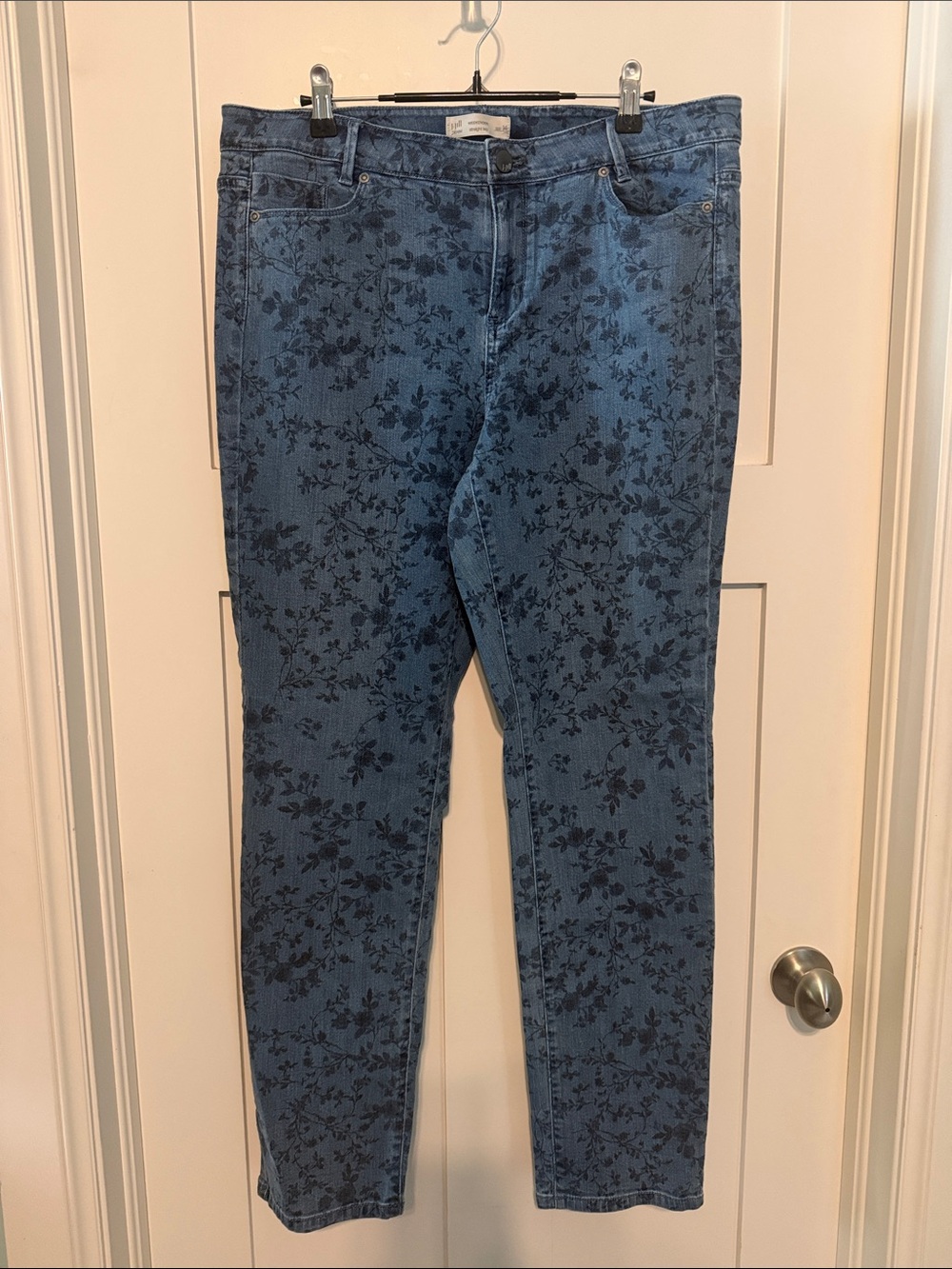 J. Jill Blue Floral Weekender Straight Leg Cottagecore Jeans Plus Size 14